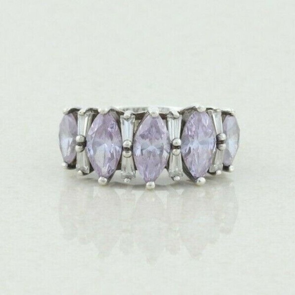 Sterling Silver Purple and White CZ Ring Size 7 1/4
